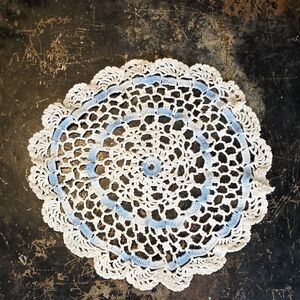 Vintage Blue & White Crocheted Doily | Handmade Cottagecore Lace Table Mat 6"